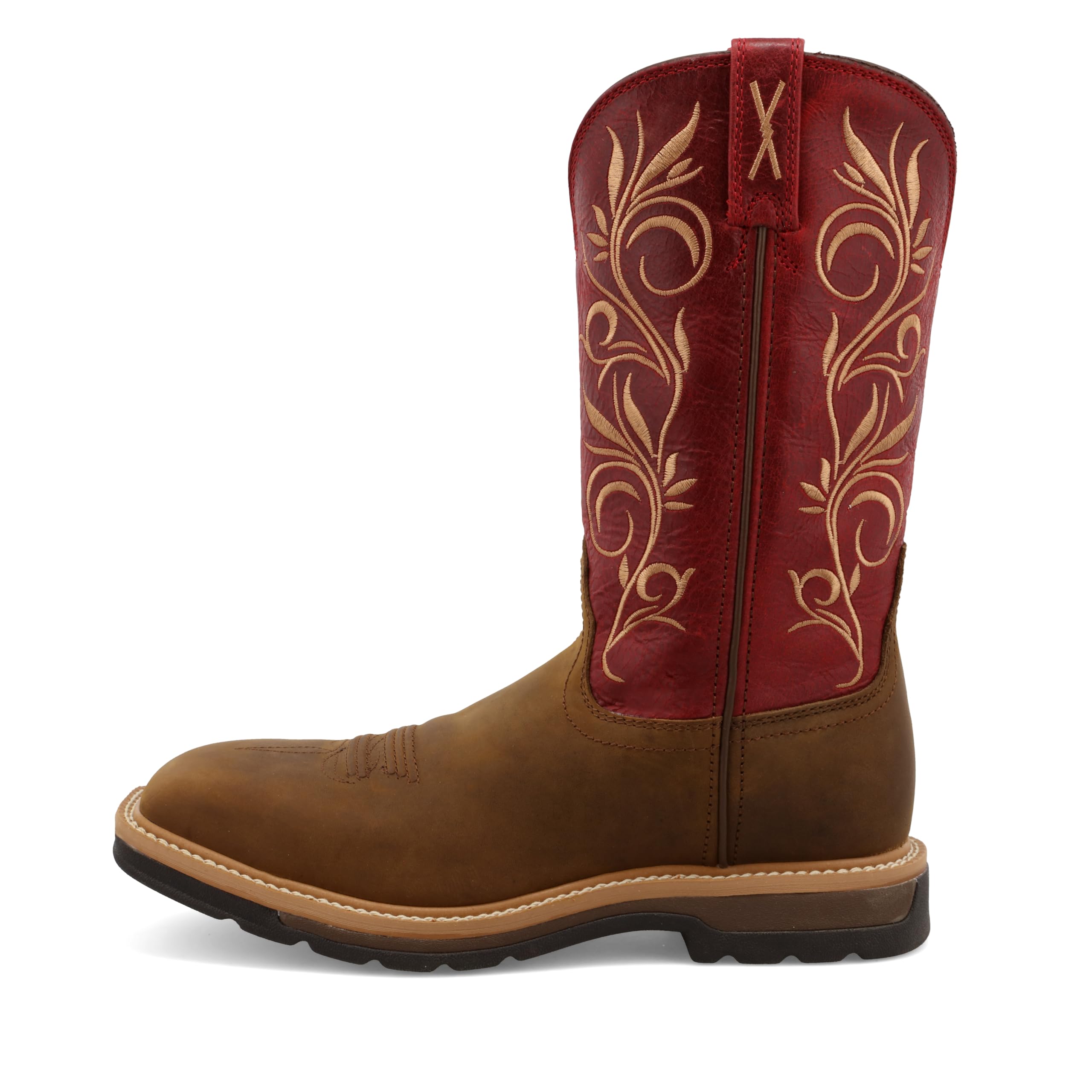 Twisted X Women's 11" Western Work Boot, Square Toe Steel Toe, Distressed Latigo & Red, 8 C - Image 4